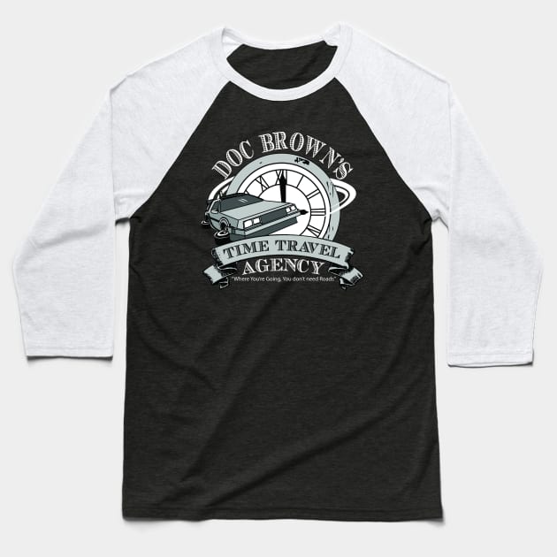 Doc Brown's Time Travel Agency Baseball T-Shirt by GreenHRNET